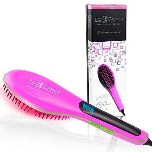 Luxury 5500 Hair Straightening Brush Heated Ceramic Straightener Comb - Pink
