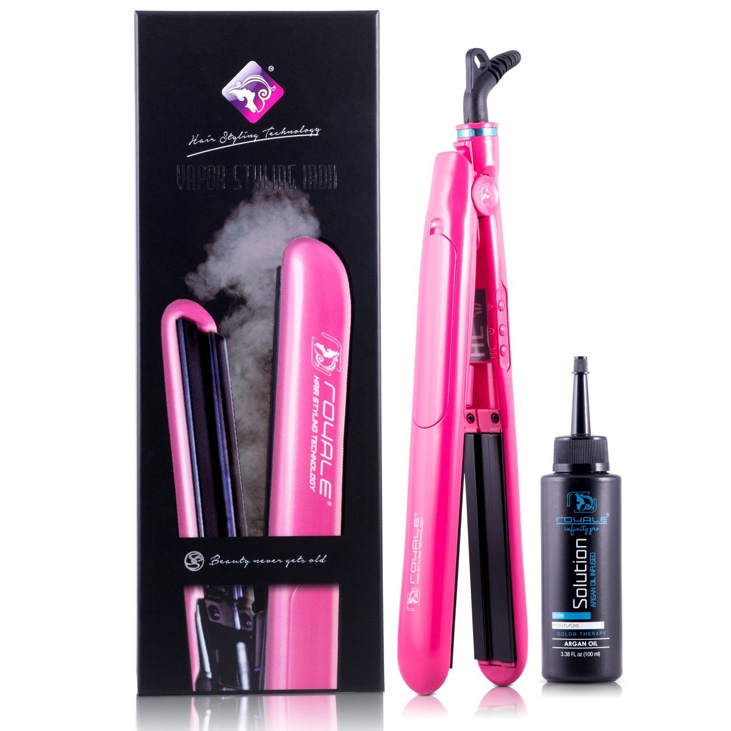 Ceramic Tourmaline Vapor Styling Hair Straightener with Argan Infusion Royale Beauty Pro