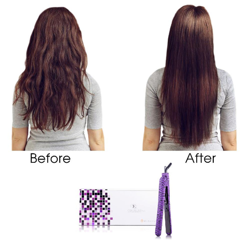 Classic Print 100% Ceramic Tourmaline Plates Soft Touch Hair Straightener - Purple Zebra