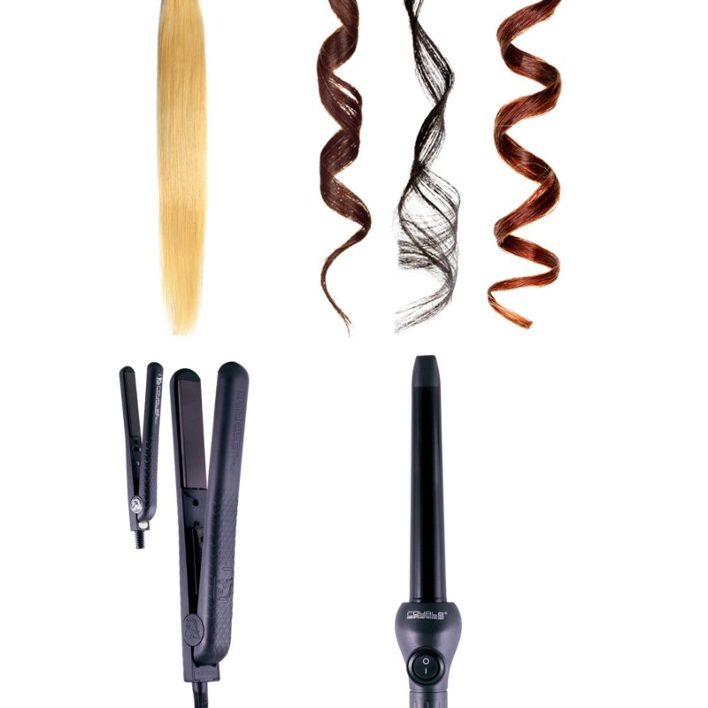 Pro Full Set 100% Ceramic Plates Straightener, Mini Straightener and Curling Wand - Black Licorice