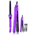 Pro Full Set 100% Ceramic Plates Straightener, Mini Straightener and Curling Wand - Purple Lilac