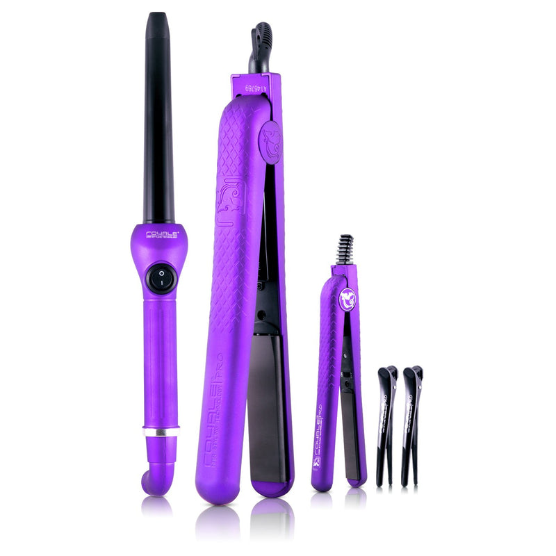 Pro Full Set 100% Ceramic Plates Straightener, Mini Straightener and Curling Wand - Purple Lilac