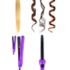 Pro Full Set 100% Ceramic Plates Straightener, Mini Straightener and Curling Wand - Purple Lilac