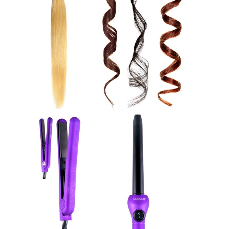 Pro Full Set 100% Ceramic Plates Straightener, Mini Straightener and Curling Wand - Purple Lilac